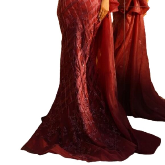 NWT Terani 252GL5205 Tulle Prom Dress Wine Size 16 - Picture 4 of 6